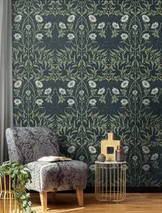 Stenciled Floral Vintage Peel and Stick Wallpaper