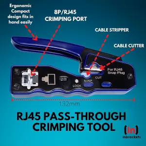 RJ45 Crimp Tool Crimper Pass Through Easy for Cat5e Cat6 Ethernet Connectors