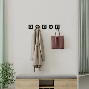 Decortie Modern Kaly Unique Metal 5 Hooks for Hanging, Set of 5 Matte Black Round&Square Shape Hooks Kitchen, Waterproof, (Matte)