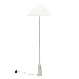 ValueLights Margot White Marble Base Floor Lamp with a Linen Tapered Lampshade