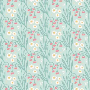 Hoopla Walls Meadow Stripe Seafoam & Coral Smooth Matt Wallpaper