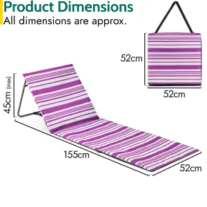 Beach Mat With Adjustable Backrest Folding Sun Lounger Chair With Carry Handle - Purple