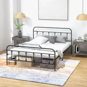 HOMCOM 4ft6 Metal Double Platform Bed Frame w/ Underbed Storage Black