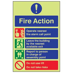 Fire Action Prohibition/Safe Lifts Sign - Glow in Dark 200x300mm (x3)