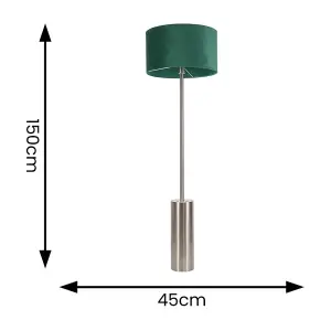 ValueLights Lexy Brushed Chrome Rotary Dimmer Switch Floor Lamp with Forest Green Velvet Shade