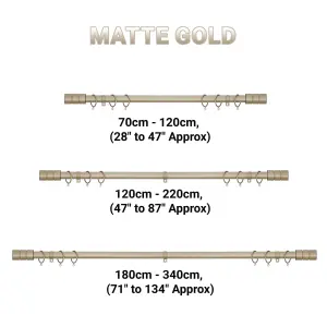 A.Unique Home Plain Barrel Metal Extendable Curtain Pole with Rings and Fittings (25/28mm) - Matte Gold, 70cm - 120cm  Approx