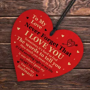 Red Ocean Valentines Gifts For Him Her Wooden Red Heart Soulmate Gift For Girlfriend Boyfriend Husband or Wife