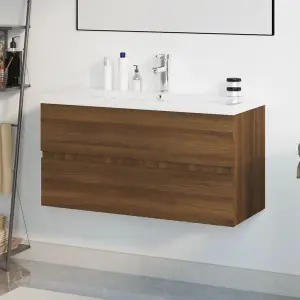 Berkfield Sink Cabinet with Built-in Basin Brown Oak Engineered Wood