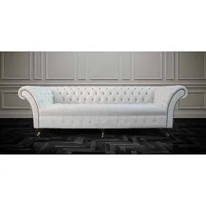 Chesterfield 4 Seater Cream Leather Buttoned Seat Sofa In Balmoral Style