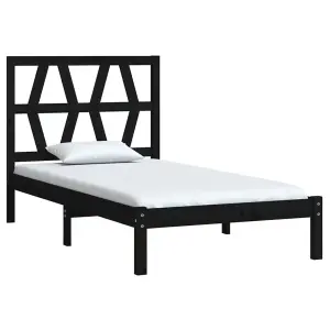 Berkfield Bed Frame Black Solid Wood Pine 100x200 cm