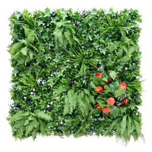 Artificial Plant Wall Panel Realistic Evergreen Flower Foliage - Indoor / Outdoor - Large 1m x 1m - Hedgerow