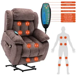 Power Massage Lift Recliner Chair with Heat & Vibration for Elderly, Heavy Duty and Safety Motion Reclining Mechanism, Brown