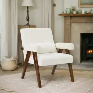 Modern Accent Chairs with Thick Padded Cushion Arm Chair,Beige White