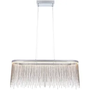 Oval Ceiling Pendant Light Fitting - Chrome Plate & Silver Waterfall Chains