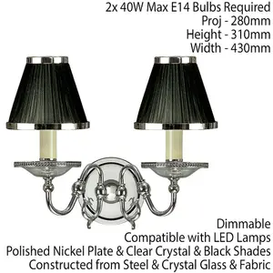 Luxury Flemish Twin Wall Light Bright Nickel Black Shade Traditional Lamp Holder