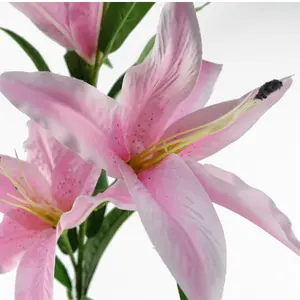 Pack of 6 x 100cm Large Pink Lily Stem - 3 Flowers