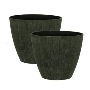 simpa Allure 2PC Natural Textured Plastic Planters 33cm (H) x 38cm (Diameter)