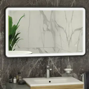 RAK Art Soft 600x1000 Matt Black Square with Touch Sensor Illuminated Mirror IP44