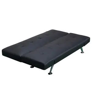 Venice Faux Leather Sofa Bed In Black With Chrome Metal Legs