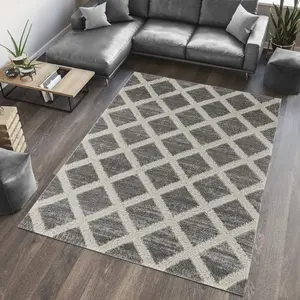 Diamond Shaggy Grey Modern Woven effect Medium Rug, (L)160cm x (W)120cm