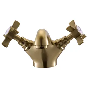 BATHWEST Gold Bathroom Tap Brass Vic Basin Mixer Tap Two-Handle Bathroom Mixer Tap