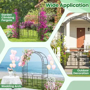 COSTWAY Metal Garden Arbor Archway with Gate 213 cm Patio Trellis Pergola