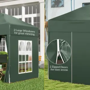 Outsunny 2mx2m Pop Up Gazebo Party Tent Canopy Marquee with Storage Bag Green