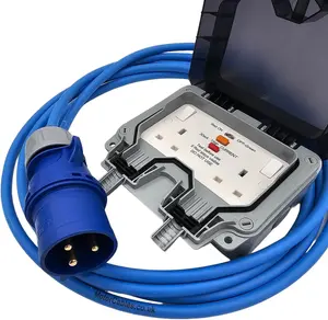 HDIUK - (15 Metres) 32 Amp Plug to Twin 13A RCD Protected IP66 Outdoor Socket Extension