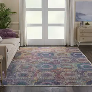 Multi Traditional Easy to Clean Geometric Rug For Dining Room Bedroom And Living Room-61cm X 122cm