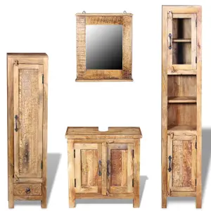 Berkfield Vanity Cabinet with Mirror and 2 Side Cabinets Solid Mango Wood