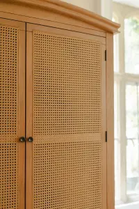 Louis Large Wooden Double Wardrobe with Rattan Cane Doors and Drawer