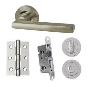 UAP Developer Matiz - Door Handle Pack with Hinges and Bathroom Lock - Polished Chrome/Satin Nickel