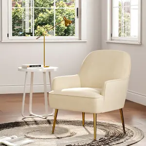 Beige Velvet Armchair Upholstered Accent Chair Lounge Chair Arm Chair with Gold Plated Feet