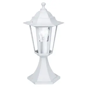 IP44 Outdoor Pedestal Light White Aluminium Lantern 1x 60W E27 Bulb Porch Lamp