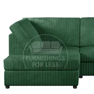 Luxor Green Jumbo Cord Large 5 Seater Corner Sofa Long Left Hand Facing - Full Back