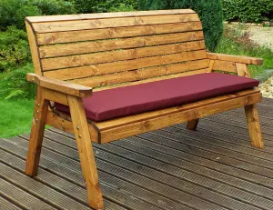 Charles Taylor Wooden Garden 3 Seater Bench Seat Armchair & Red Cushion & Cover