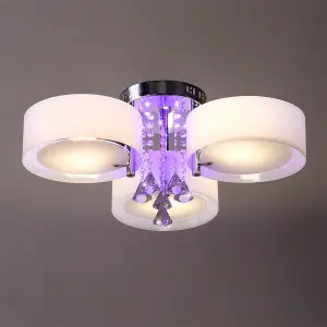 Modern Round Chandelier Acrylic LED Ceiling Light with Crystal Accent Color Changing