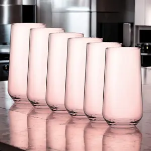 Queensway Home & Dining 470ml 6 Pcs Pink Coloured Highball Tall Cocktails Juice Glasses