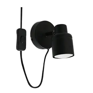 ValueLights Benton Black IP44 Wall Light with Cable Plug