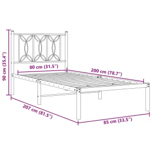 Berkfield Metal Bed Frame without Mattress with Headboard White 80x200cm