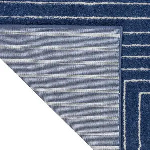 Navy Blue Easy to Clean Abstract Geometrical Luxurious Modern Rug for Living Room, Bedroom - 119cm X 180cm