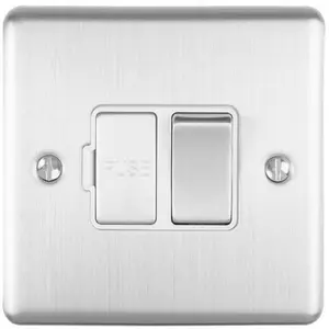 2 PACK 13A DP Switched Fuse Spur SATIN STEEL & White Mains Isolation Wall Plate