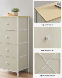 SONGMICS Chest of Drawers Bedroom, Drawer Storage Unit, Dresser with 4 Fabric Drawers, Camel Yellow and Cream White