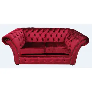 Chesterfield 2 Seater Modena Pillarbox Red Velvet Fabric Sofa Settee In Balmoral Style