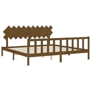 Berkfield Bed Frame with Headboard Honey Brown 200x200 cm Solid Wood