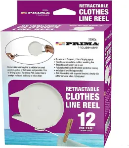 Retractable Clothes Line Reel Washing Line Wall Mounted Compact Drying 12M