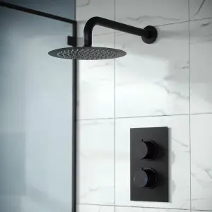 Nes Home Porto Concealed Thermostatic Overhead 200mm Rainfall Shower Mixer Set Matte Black