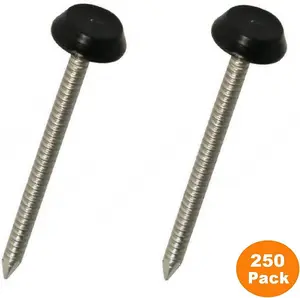 250 x Black UPVC 30mm Poly Top Pins Plastic Headed Fascia Fixings