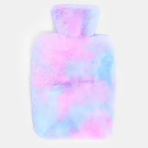 Tie Dye Hot Water Bottle Faux Fur Soft Fluffy Fleece Winter Warmer with Cover