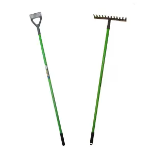 Garden Rake and Dutch Hoe Gardening Soil Leaves With Carbon Steel Blades 2pk